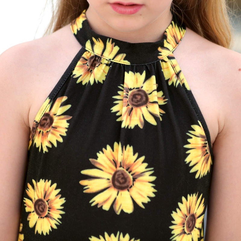 GORLYA Girl's Halter Neck Cold Shoulder Sleeveless Summer Casual Sundress A-line Dress with Pockets for 4-12 Years(GOR1013,10Y,YellowFlower) - Image 5